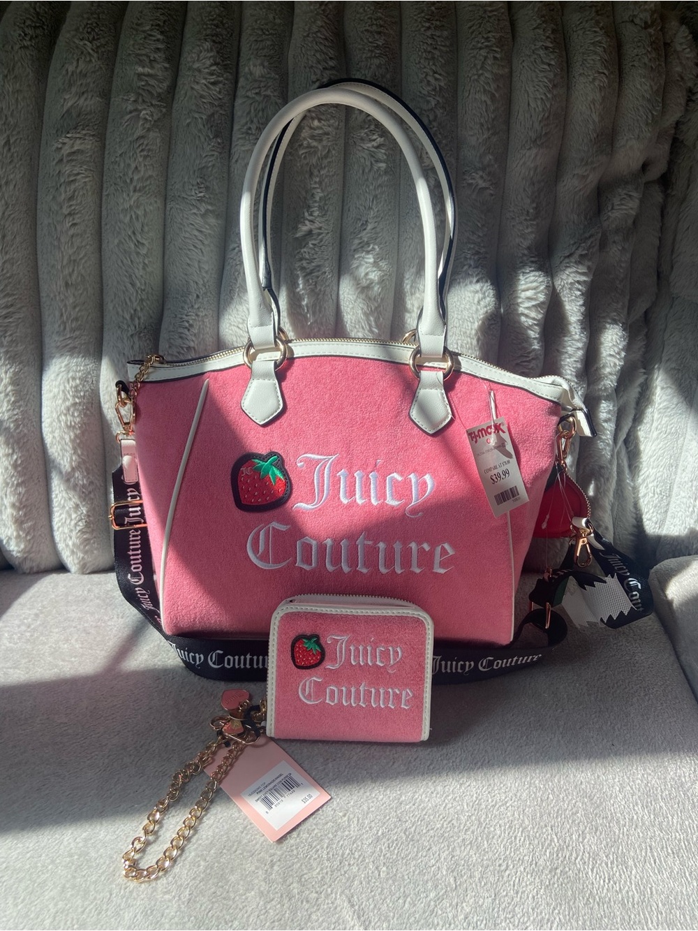 Juicy Couture Pink Strawberry Shoulder Bag with Matching Wallet